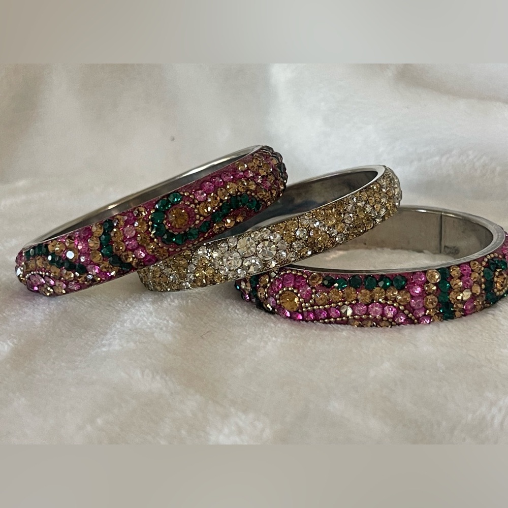 Vintage wedding bangle, bracelets, rhinestone, glitter silver gold bright - Picture 5 of 8